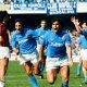 Diego Armando Maradona esulta dopo uno dei suoi 115 gol segnati con la maglia del Napoli